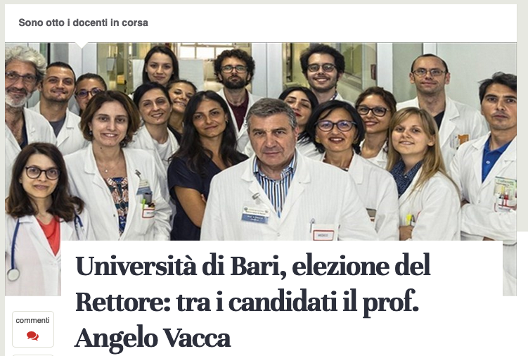 Università di Bari, elezione del Rettore: tra i candidati il prof. Angelo Vacca